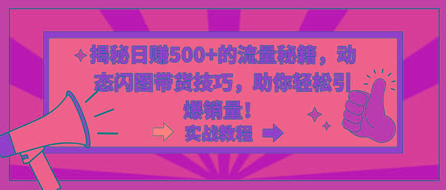 揭秘日赚500+的流量秘籍，动态闪图带货技巧，助你轻松引爆销量！-鼎誉项目网